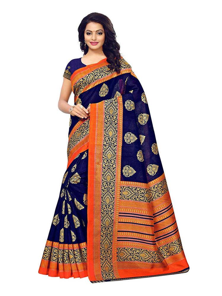 Navy Blue, Multi Color Poly Silk Saree only in Bigswipe