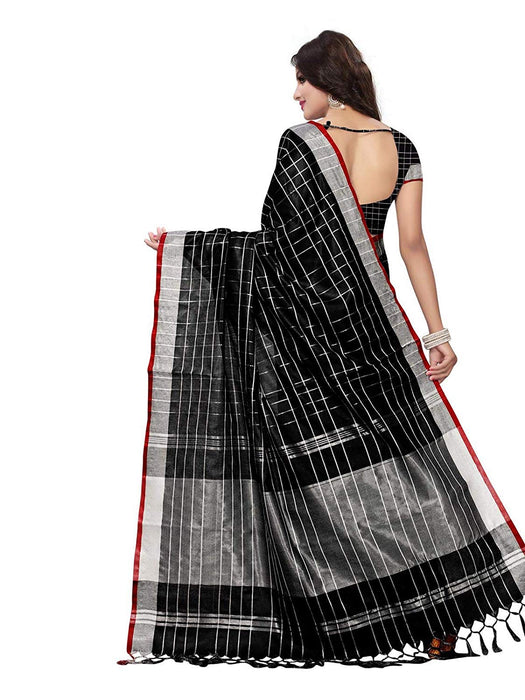 Black Color Poly Linen Saree only in Bigswipe