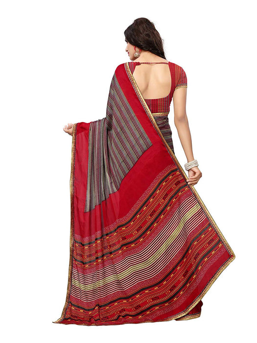 Grey, Red Color Georgette Saree only in Bigswipe