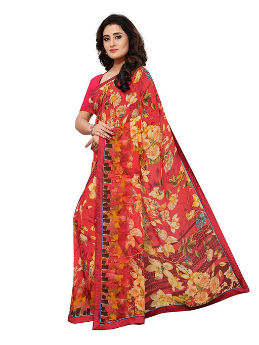 Red, Multi Color Georgette Saree