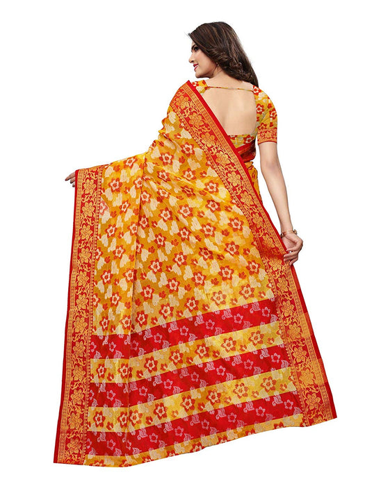 Yellow, Red Color Poly Silk Saree