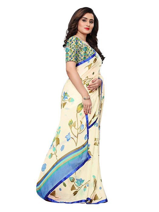 Off White, Blue Color Chiffon Saree only in Bigswipe