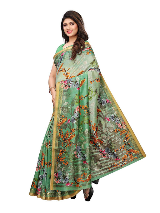 Green, Multi Color Bhagalpuri Silk Saree only in Bigswipe