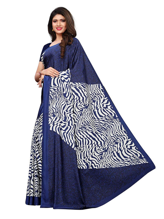 Navy Blue, Off White Color Crepe Saree only in Bigswipe