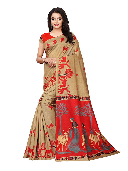 Beige Color Poly Silk (Kashmiri Silk) Saree only in Bigswipe