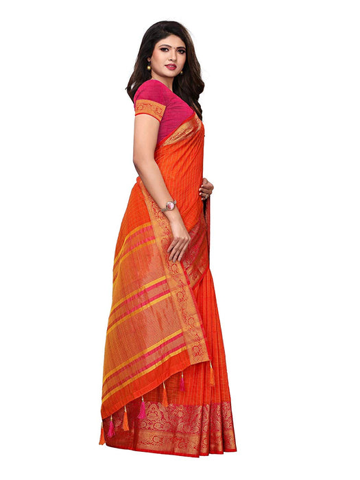 Orange Color Chanderi Silk Saree only in Bigswipe