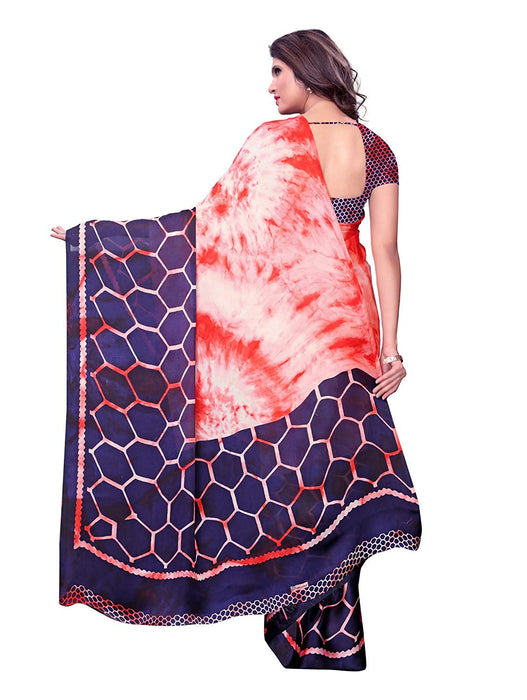 Peach, Navy Blue Color Satin Saree only in Bigswipe