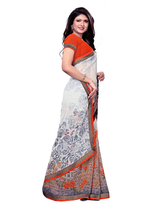 Off White, Orange Color Georgette Saree only in Bigswipe