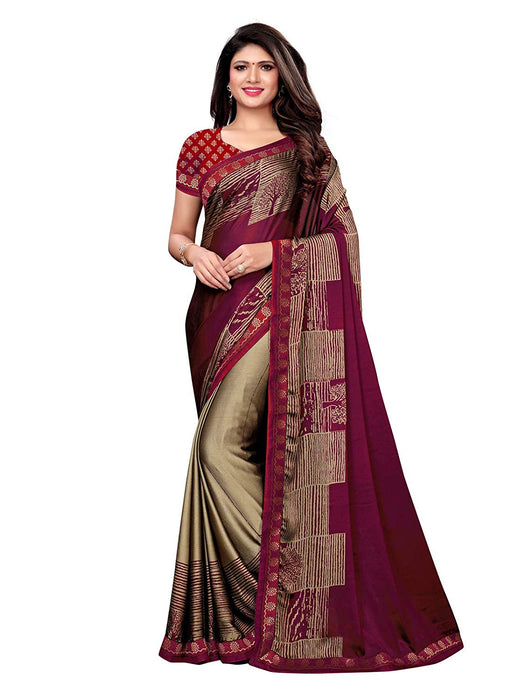 Beige, Maroon Color Chiffon Saree only in Bigswipe