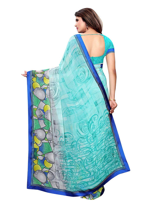 Turquoise, Multi Color Georgette Saree