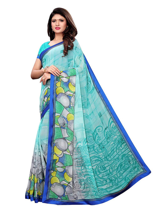 Turquoise, Multi Color Georgette Saree