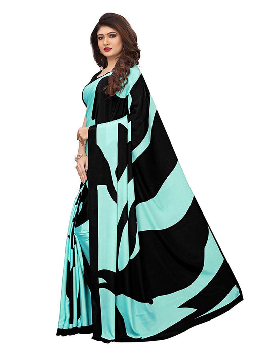 Turquoise, Black Color Crepe Saree