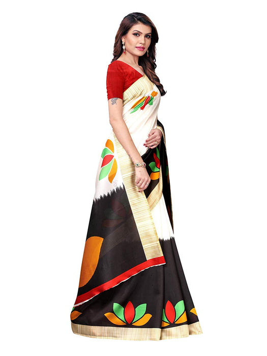 Off White, Black, Multi Color Poly Silk Saree only in Bigswipe