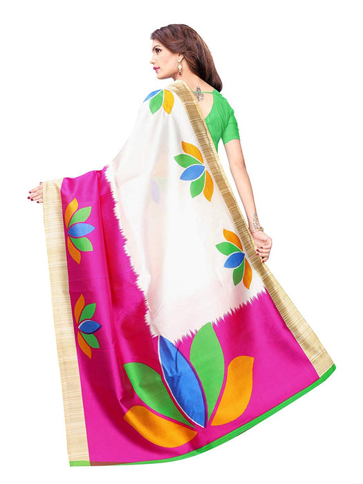 Off White, Pink, Multi Color Poly Silk Saree only in Bigswipe