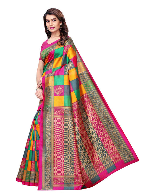 Pink, Multi Color Poly Silk Saree only in Bigswipe