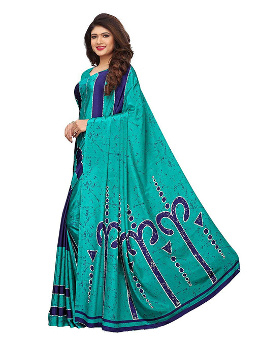 Turquoise, Navy Blue Color Crepe Saree