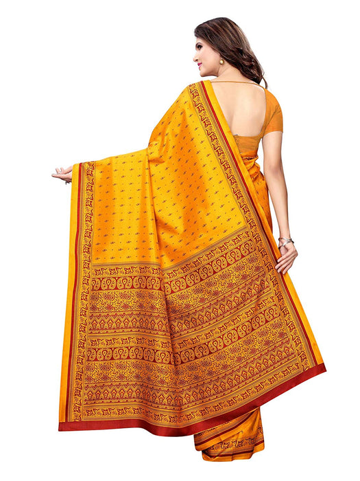 Yellow, Brown Color Vichitra Silk (Art Silk) Saree