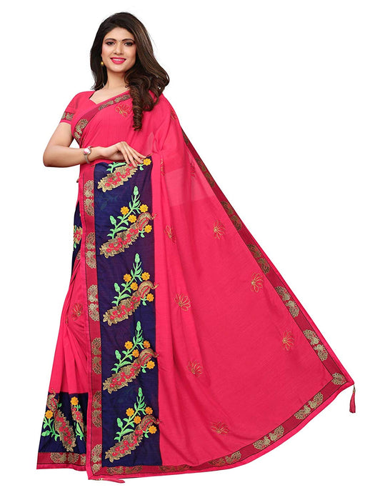 Pink, Navy Blue Color Poly Silk Saree only in Bigswipe