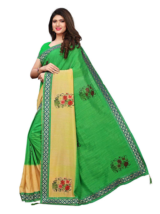 Green, Beige Color Poly Silk Saree only in Bigswipe