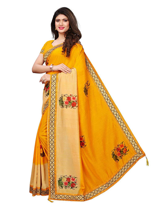 Yellow, Beige Color Poly Silk Saree