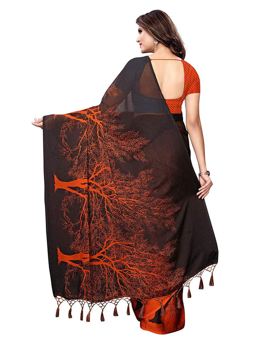 Orange, Black Color Shimmer (Chiffon) Saree only in Bigswipe