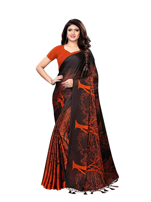 Orange, Black Color Shimmer (Chiffon) Saree only in Bigswipe