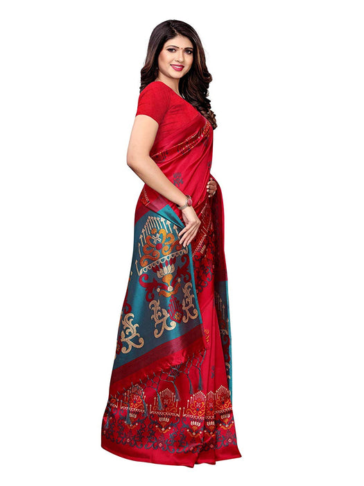 Maroon, Turquoise, Multi Color Poly Silk Saree only in Bigswipe