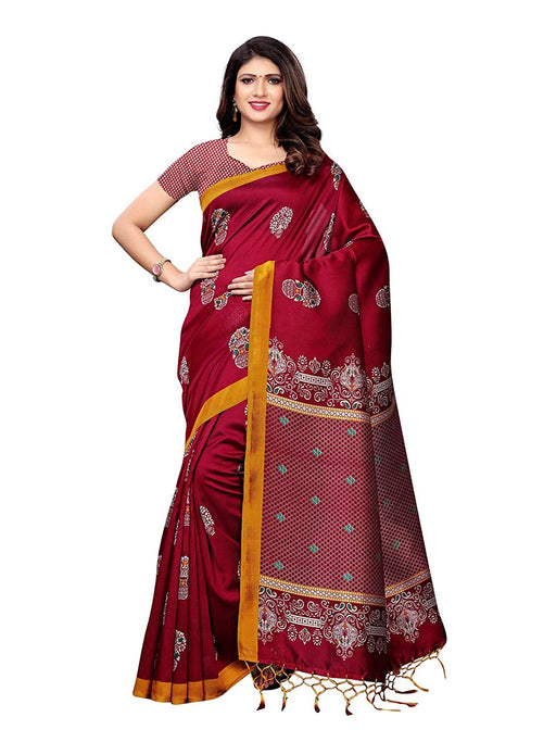 Maroon, Multi Color Poly Silk Saree only in Bigswipe