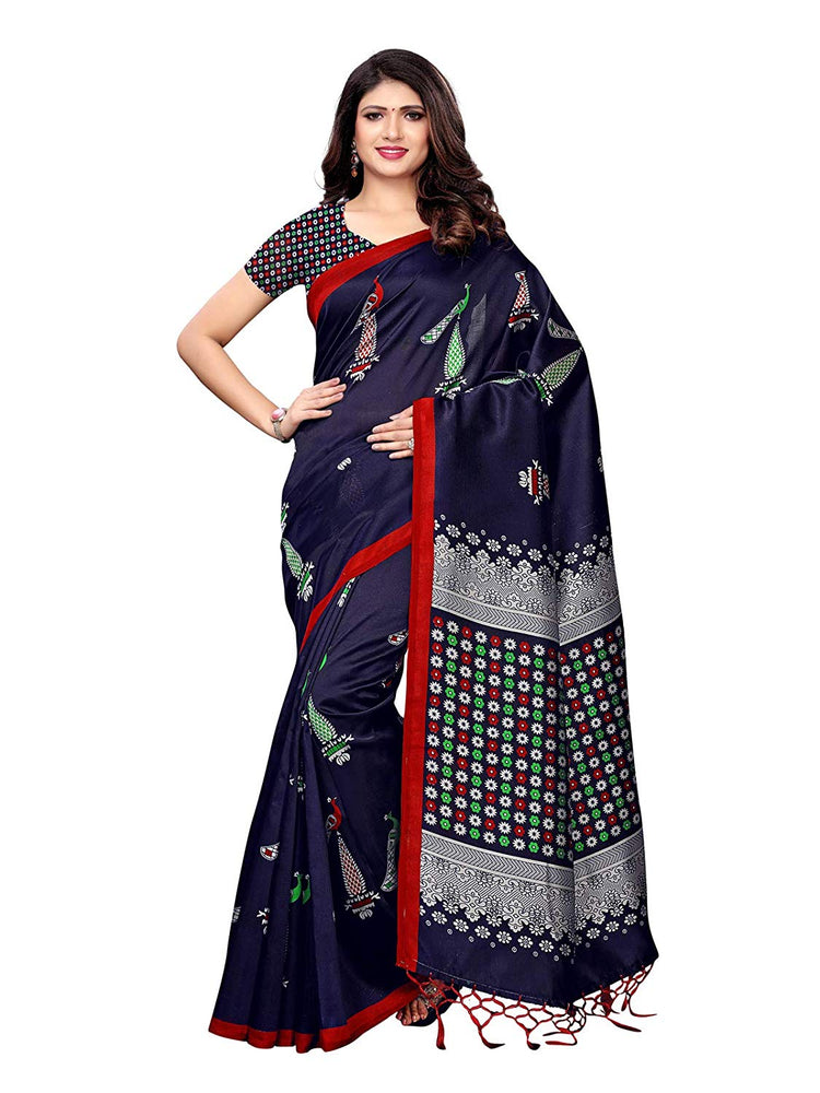 Navy Blue, Multi Color Poly Silk Saree only in Bigswipe