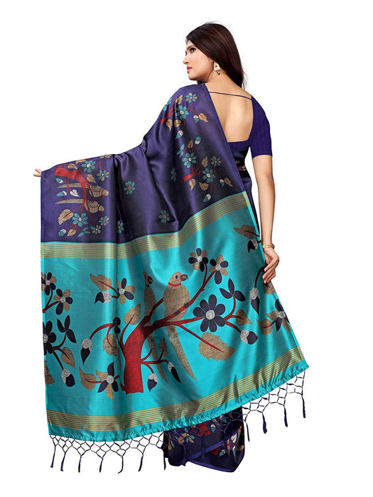 Navy Blue, Multi Color Poly Silk Saree only in Bigswipe