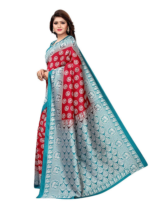 Maroon, Turquoise Color Poly Silk Saree only in Bigswipe