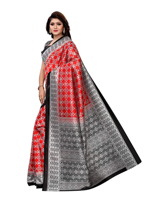 Red, Black Color Poly Silk Saree