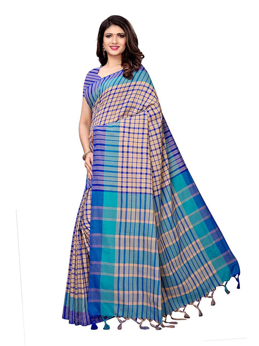 Beige, Turquoise, Blue Color Cotton Silk Saree only in Bigswipe