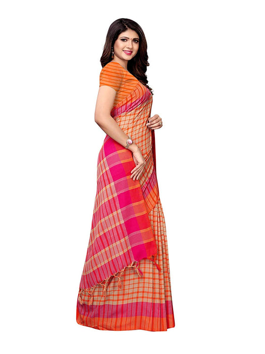 Beige, Pink, Orange Color Cotton Silk Saree only in Bigswipe