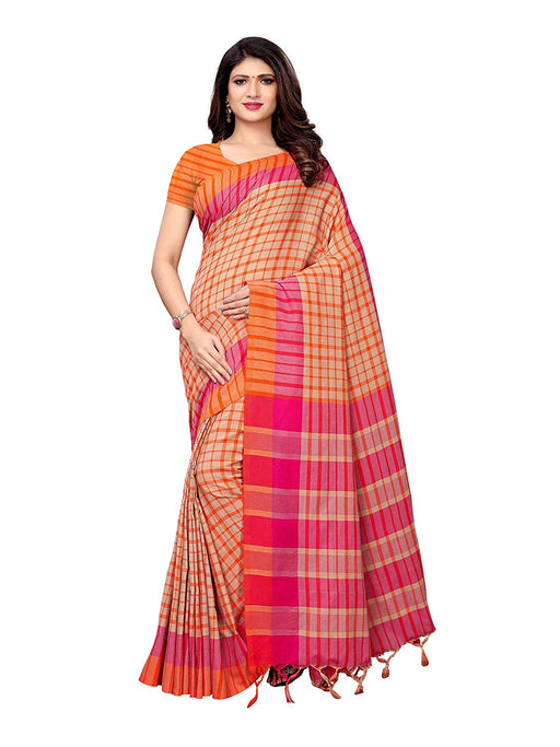 Beige, Pink, Orange Color Cotton Silk Saree only in Bigswipe