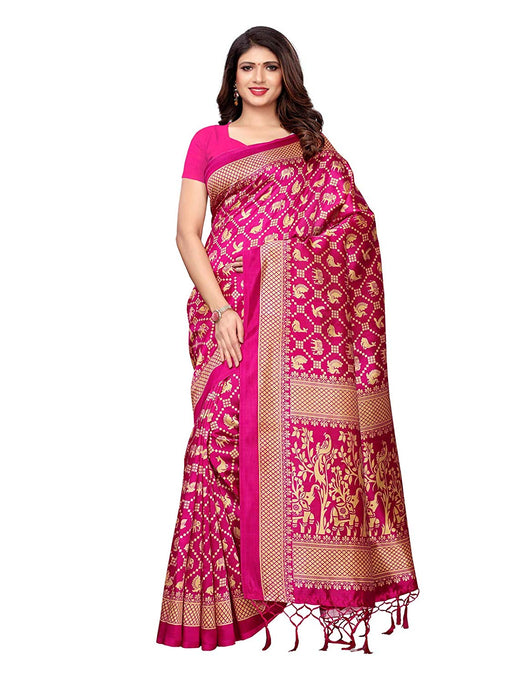 Pink, Beige Color Poly Silk Saree only in Bigswipe