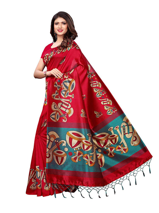 Maroon, Turquoise, Multi Color Poly Silk Saree only in Bigswipe