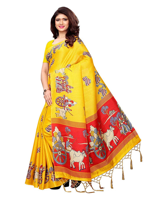 Yellow, Maroon Color Art Silk Saree