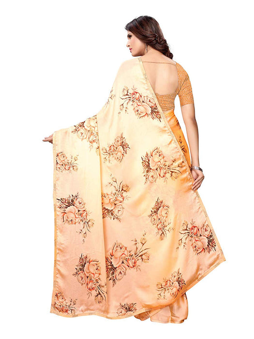 Peach, Multi Color Satin Saree only in Bigswipe