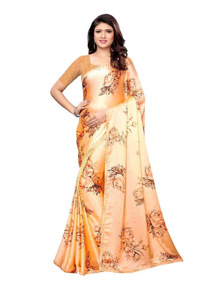 Peach, Multi Color Satin Saree only in Bigswipe