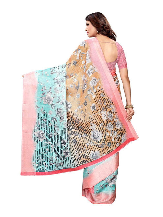 Brown, Turquoise, Multi Color Leno (Cotton Silk) Saree only in Bigswipe