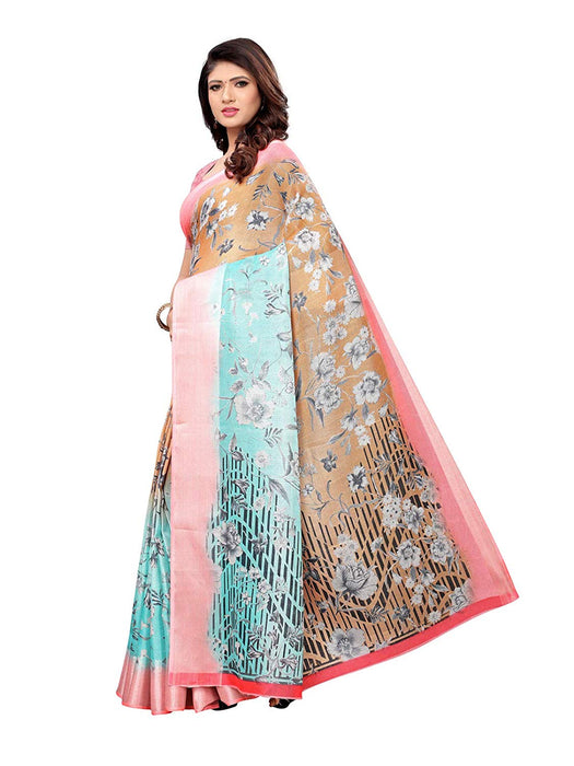 Brown, Turquoise, Multi Color Leno (Cotton Silk) Saree only in Bigswipe