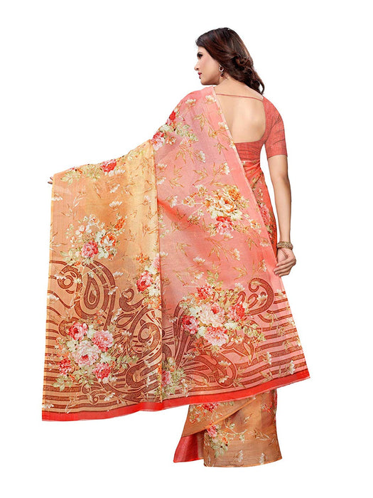 Peach, Pink, Multi Color Leno (Cotton Silk) Saree only in Bigswipe