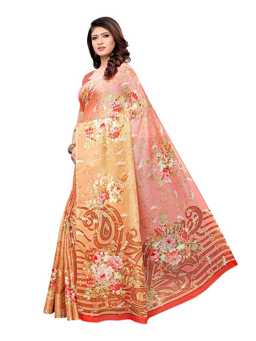 Peach, Pink, Multi Color Leno (Cotton Silk) Saree only in Bigswipe