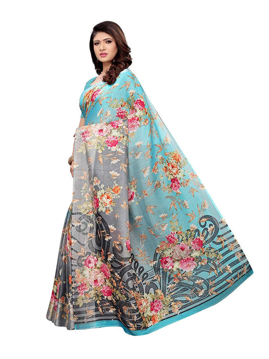 Blue, Grey, Multi Color Leno (Cotton Silk) Saree only in Bigswipe