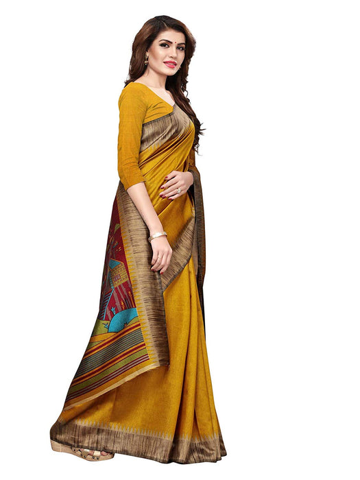 Yellow, Multi Color Kashmiri Silk (Art Silk) Saree