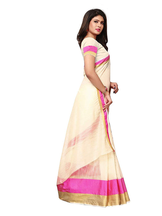 Off White, Pink Color Cotton Silk Saree only in Bigswipe