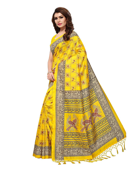 Yellow, Beige Color Art Silk (Kashmiri Silk) Saree