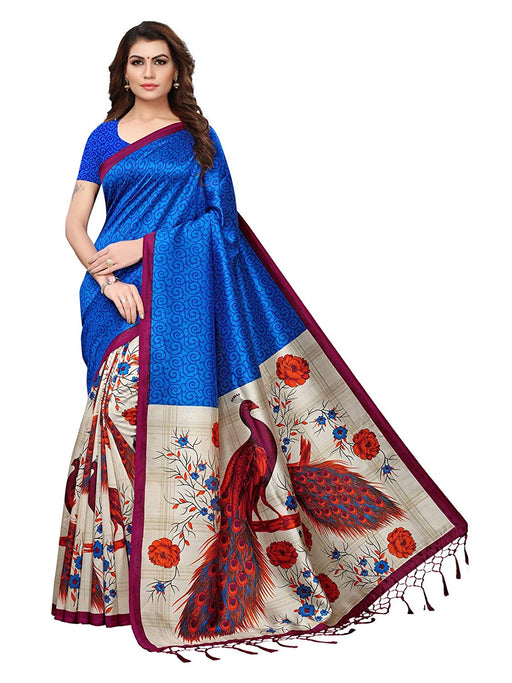 Blue, Off White, Multi Color Poly Silk Saree only in Bigswipe