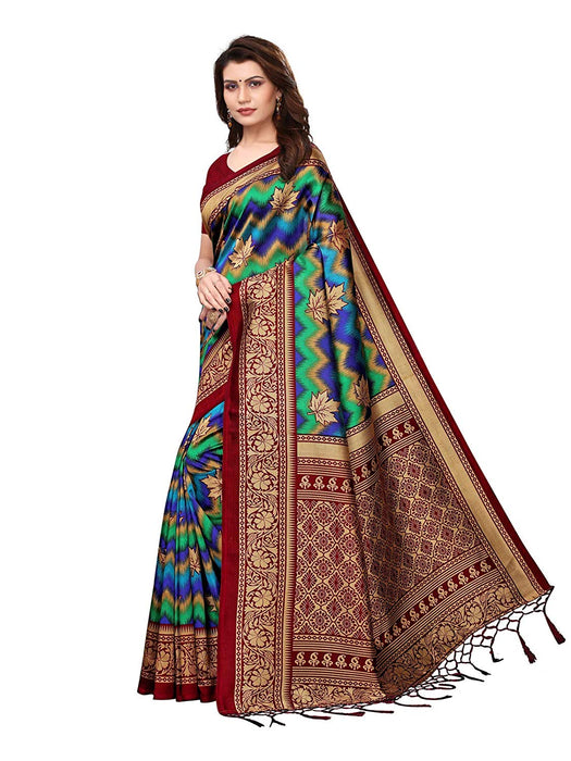 Purple, Green, Multi Color Poly Silk Saree